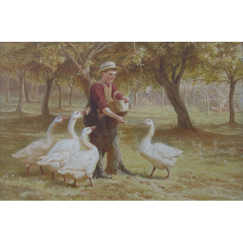 235 - Helena J. Maguire (British, 1860-1909), Feeding Time, signed l.l., watercolour, 30 by 43cm, gilt fra... 