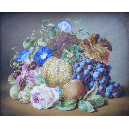 236 - Emma Walter (British, act.1855-1891), still life of an arrangement of fruit and flowers, signed l.l.... 