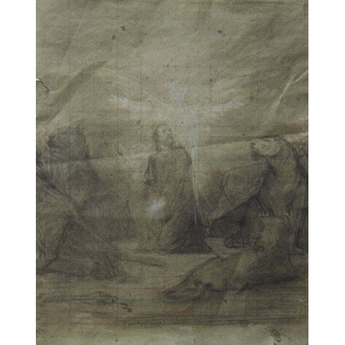 240 - French School, mid 19th Century, preparatory study for Daniel in the lion's den, pencil on grid pape... 