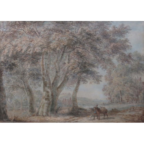 247 - Paul Sandby (British, circa 1730-1809), figure with horse, donkey and dog in a landscape, watercolou... 