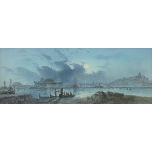 253 - D'Esposito (act.c.1900), The Grand Harbour, Valletta, Malta in moonlight, signed and dated 1902 l.l.... 