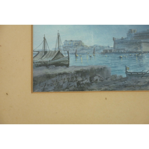 253 - D'Esposito (act.c.1900), The Grand Harbour, Valletta, Malta in moonlight, signed and dated 1902 l.l.... 