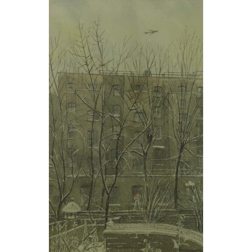 278 - Karl Hagedorn (German, 1889-1969), a winter city landscape, signed l.r., pen and watercolour, 43 by ... 