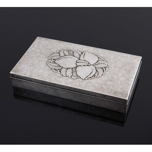 11 - A Japanese silver cigar box, cuboid form, textured finish, embossed with a central oval cartouche of... 