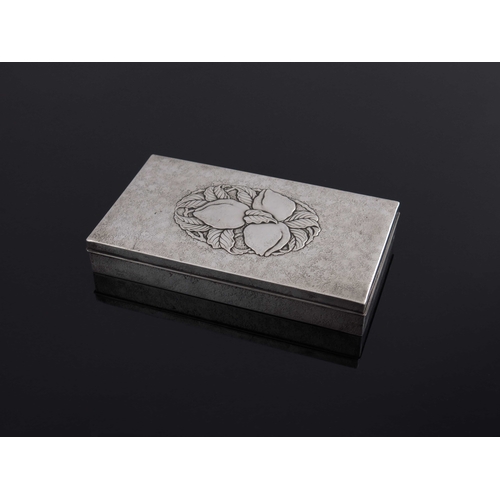 11 - A Japanese silver cigar box, cuboid form, textured finish, embossed with a central oval cartouche of... 