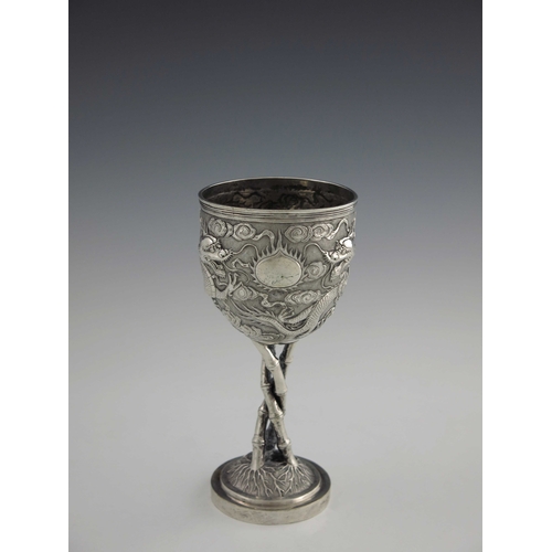 3 - A Chinese export silver goblet, Tuck Chang, Shanghai circa 1900, the rounded beaker bowl of heavy ga... 