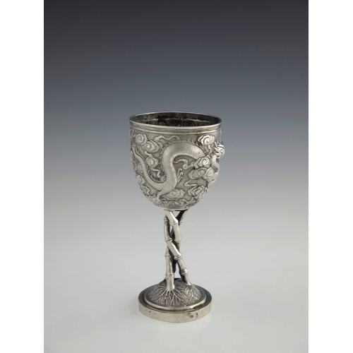 3 - A Chinese export silver goblet, Tuck Chang, Shanghai circa 1900, the rounded beaker bowl of heavy ga... 