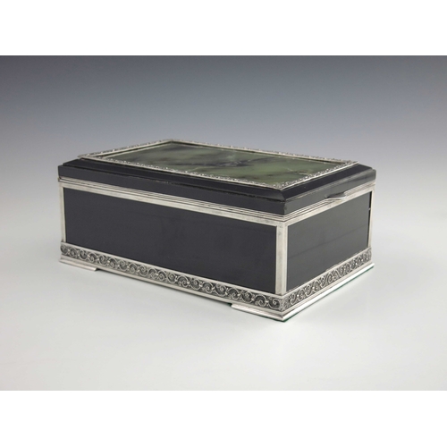 30 - A large Soviet Russian silver, green hardstone and onyx casket, St Petersburg circa 1955, cuboid for... 