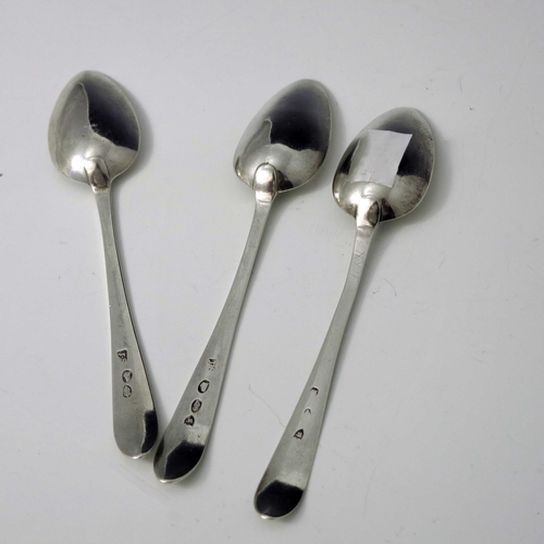 36 - A set of three George III Irish silver spoons, John Shiels, Dublin 1793, bright cut Celtic Point pat... 