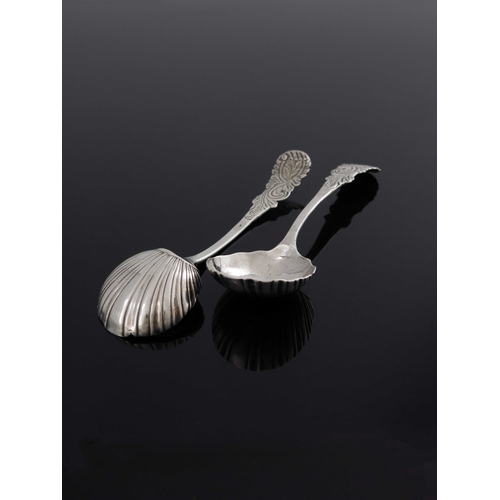 37 - A pair of George II or George II Irish silver ladle spoons, Robert Calderwood, Dublin circa 1760, ro... 