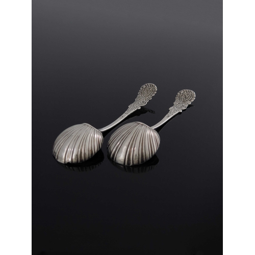 37 - A pair of George II or George II Irish silver ladle spoons, Robert Calderwood, Dublin circa 1760, ro... 