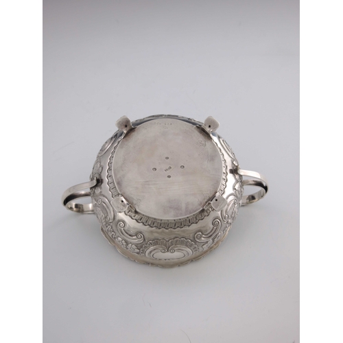 38 - A George IV Irish silver twin handled bowl, James Le Bas, Dublin 1824, squat shouldered form with do... 