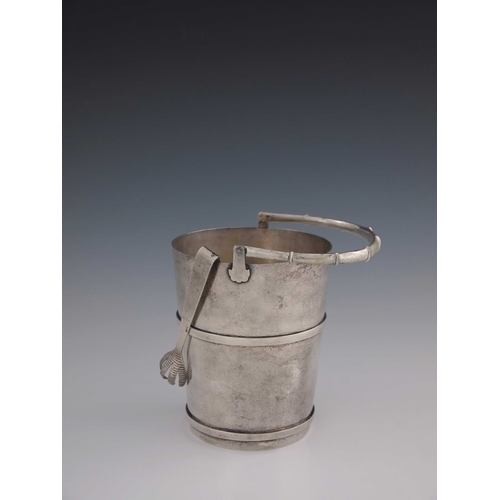 4 - A Chinese silver ice bucket and tongs, Tuck Chang, Shanghai circa 1910, banded conical form, planish... 