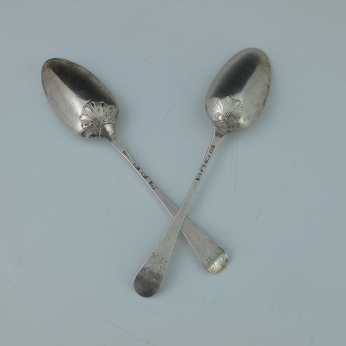 42 - Two George III silver shell back tablespoons, William Fearn, London 1774 and William Skeen, London 1... 