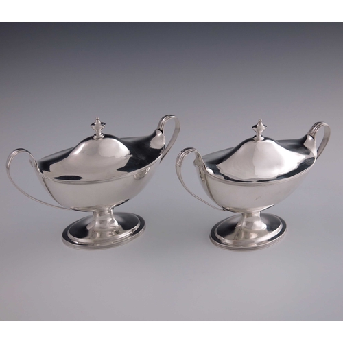 44 - A pair of George III silver sauce tureens, George Smith and Thomas Hannah, London 1799, oval pedesta... 