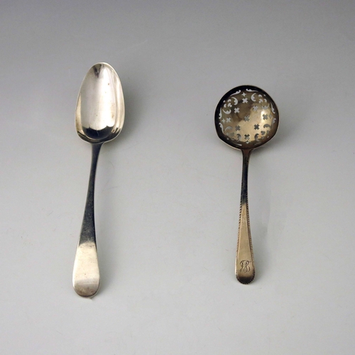 45 - A George III silver sifter spoon, George Smith III, London 1774, Feather Edge Old English pattern wi... 