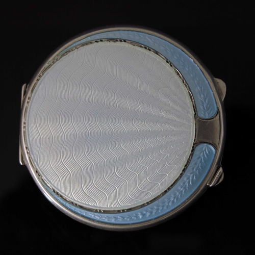 50 - A George VI silver and enamelled compact, Joseph Gloster Ltd., Birmingham 1936, circular form with p... 