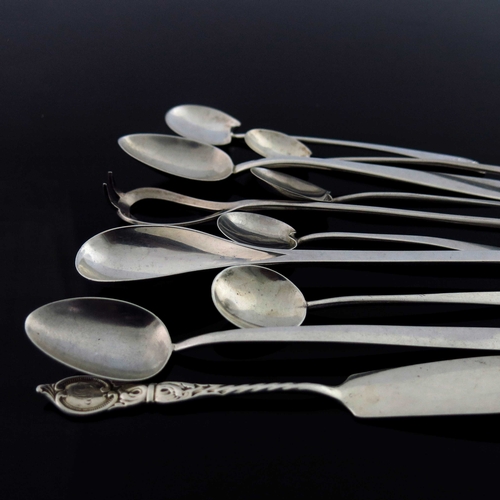 57 - Victorian and later silver flatware, various dates and makers, including scoop spoon, various preser... 