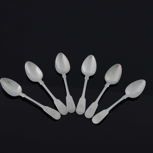 58 - A set of six George IV/William IV silver teaspoons, William Bennett, London 1830, Fiddle pattern, 14... 