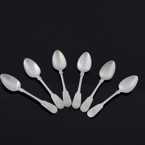 58 - A set of six George IV/William IV silver teaspoons, William Bennett, London 1830, Fiddle pattern, 14... 