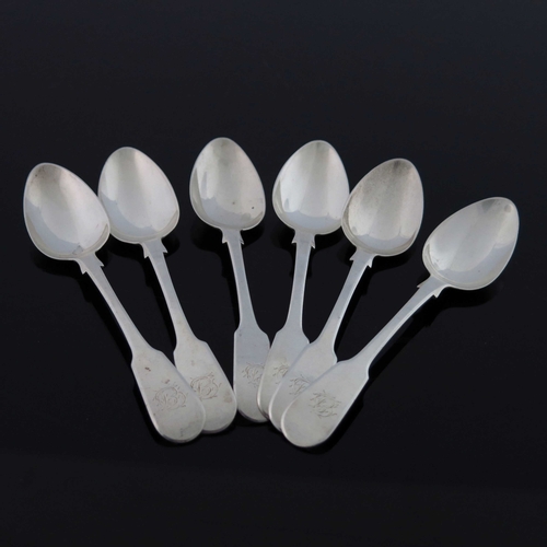 58 - A set of six George IV/William IV silver teaspoons, William Bennett, London 1830, Fiddle pattern, 14... 