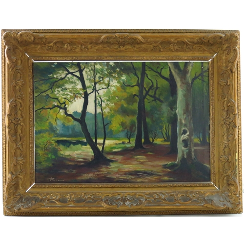 305 - Pio Rossi (Italian, 1886-1969), a wooded landscape, signed l.l., oil on canvas, 45 by 65cm, gilt fra... 