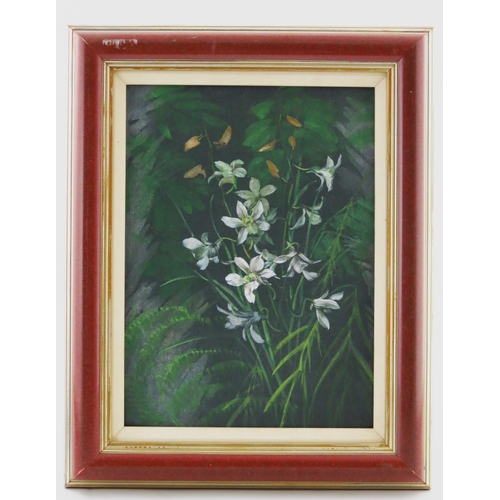 321 - Elizabeth Bridge (British, 1912-1996), Singapore Orchids, titled, signed and dated 1980 verso, oil o... 