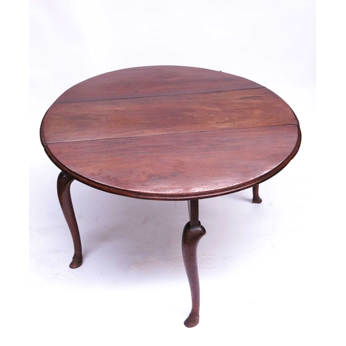 358 - A George II red walnut drop leaf table, circa 1745, possibly Irish, the demi lune flaps supported on... 