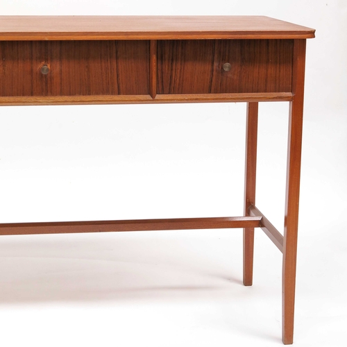 360 - A Mid 20th century Modernist teak console side table, circa 1950s, three mullioned drawers with bras... 