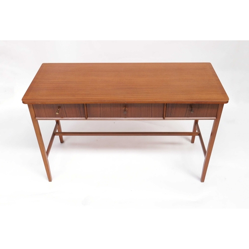 360 - A Mid 20th century Modernist teak console side table, circa 1950s, three mullioned drawers with bras... 