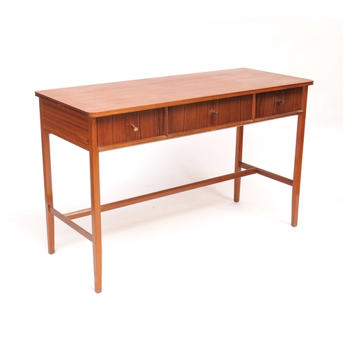 360 - A Mid 20th century Modernist teak console side table, circa 1950s, three mullioned drawers with bras... 