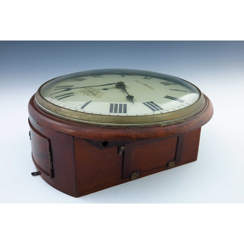 365 - James Braham, Torquay, a 19th Century circular mahogany wall clock, 30cm painted dial with Roman num... 