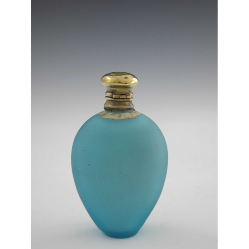 379 - An enamelled satin glass scent bottle, probably Continental, circa 1890, painted with ribbon and flo... 