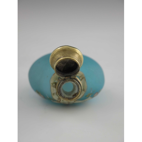 379 - An enamelled satin glass scent bottle, probably Continental, circa 1890, painted with ribbon and flo... 