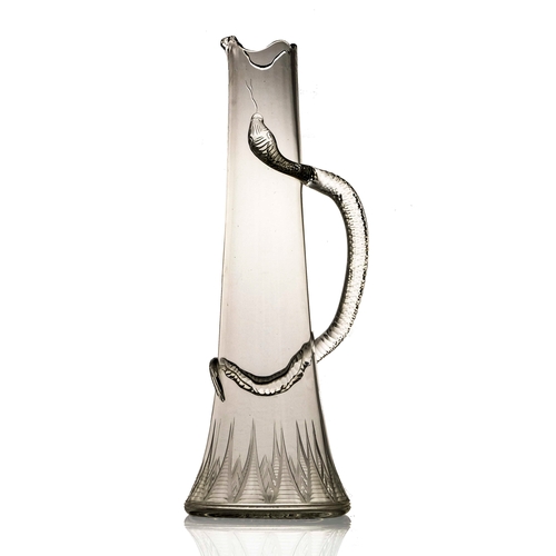 382 - Stevens and Williams, a Victorian glass claret jug, circa 1890, trumpet form, modelled with an appli... 