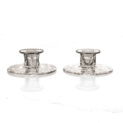 403 - Ludwig Kny for Stuart and Sons, a pair of Art Deco Waterford pattern candlesticks, circa 1930s, the ... 