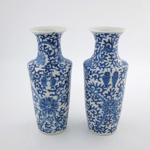 417 - A pair of Chinese blue and white baluster vases, early 20th Century, flared openings, painted with s... 