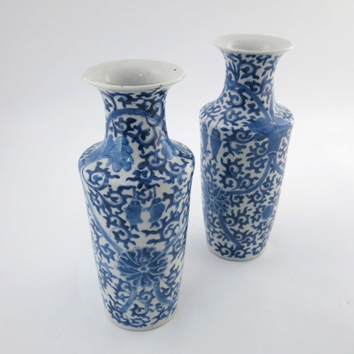 417 - A pair of Chinese blue and white baluster vases, early 20th Century, flared openings, painted with s... 