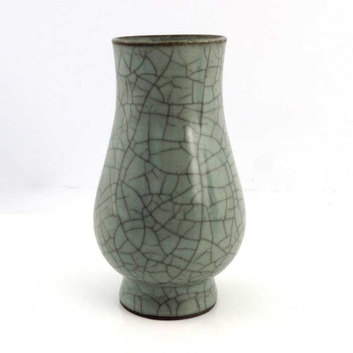 421 - A Chinese pale grey crackle glaze baluster vase, unmarked, 13cm high