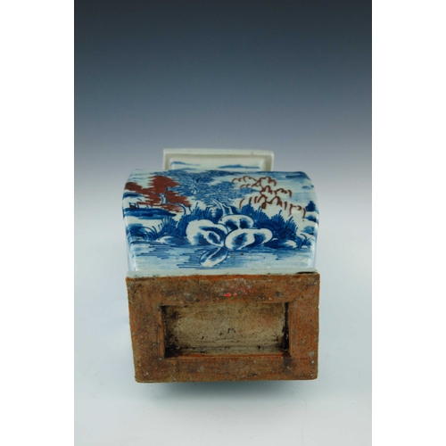 433 - A Chinese provincial blue and white baluster vase, 20th Century, of rectangular section with angular... 