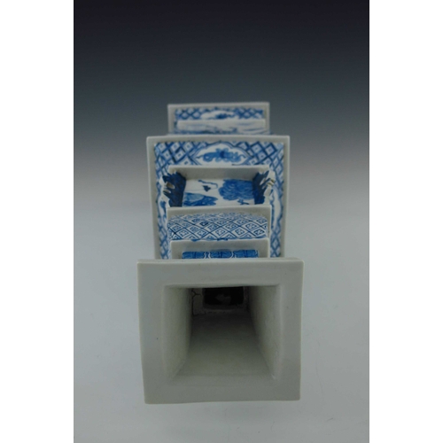 436 - A 19th Century Chinese blue and white pagoda vase, of tiered and tapered square section, painted wit... 