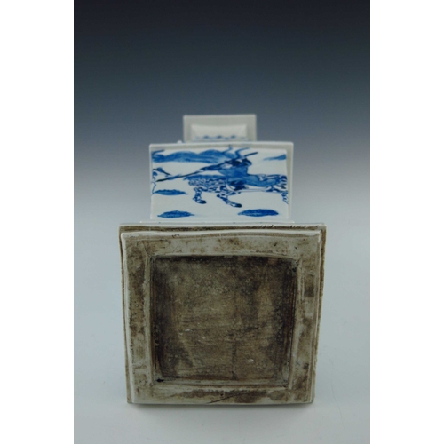 436 - A 19th Century Chinese blue and white pagoda vase, of tiered and tapered square section, painted wit... 