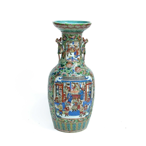 449 - A monumental Chinese famille rose decorated baluster vase, mid 19th Century, turquoise interior, win... 