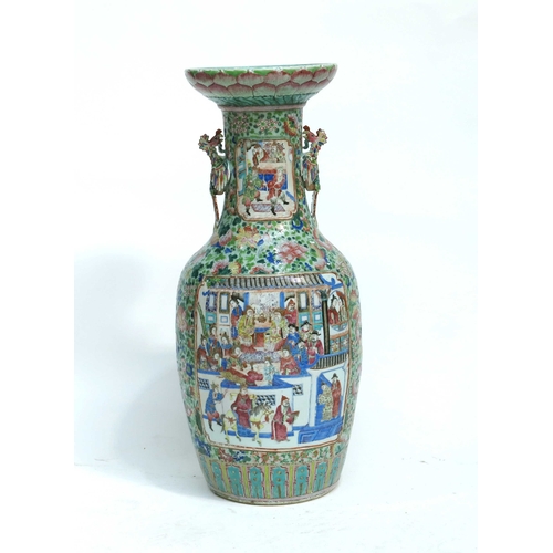 449 - A monumental Chinese famille rose decorated baluster vase, mid 19th Century, turquoise interior, win... 