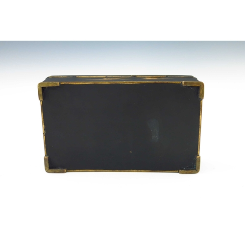 476 - A Japanese gilt metal and black lacquer table casket, early 20th Century, pagoda, reeds and bird dec... 