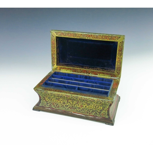 487 - A 19th Century Halstaff & Hannaford boulle work stationery box, of bombe form with caddy top, openin... 