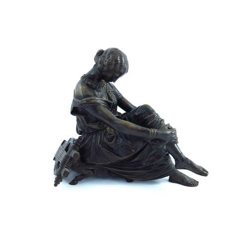 491 - James Pradier (French, 1790-1852), Saffo assisa, signed and with Susse foundry stamp, bronze, 23 by ... 