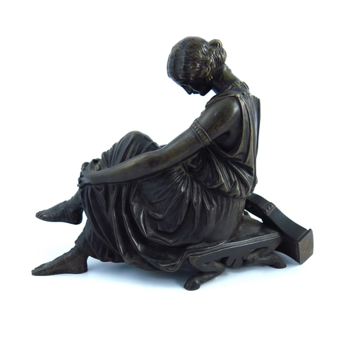 491 - James Pradier (French, 1790-1852), Saffo assisa, signed and with Susse foundry stamp, bronze, 23 by ... 