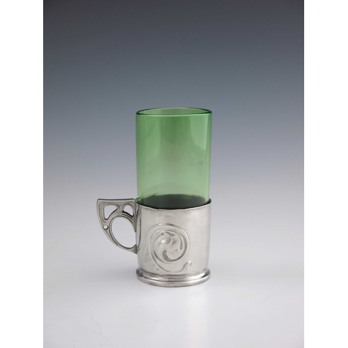 515 - Archibald Knox for Liberty and Co., an Arts and Crafts Tudric pewter and glass mug, model 0358, circ... 