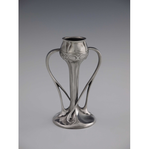 518 - Archibald Knox for Liberty and Co., an Arts and Crafts Tudric pewter vase, model 029, circa 1900, tw... 